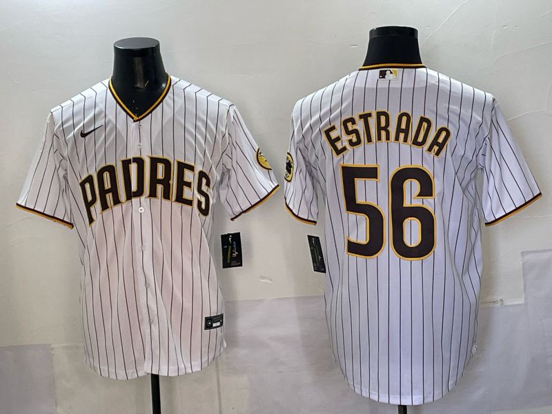 Men 2025 San Diego Padres #56 Estrada White stripe Nike MLB Jersey style 01